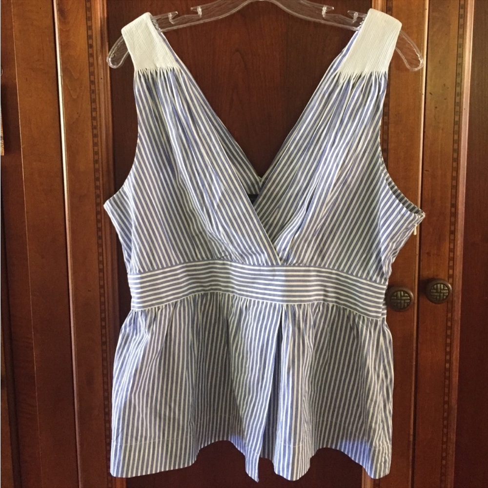 Banana Republic Blue and White Striped Sleeveless Peplum Top